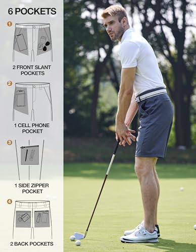 PULI Men's Golf Shorts Stretch Casual Chino Hybrid Dress Flat Front Lightweight Quick Dry with Pockets Blue 30 - Image 4