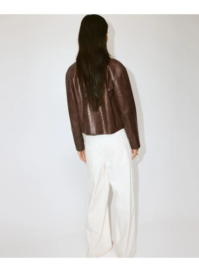 مانجو Croc-Effect Faux Leather Jacket