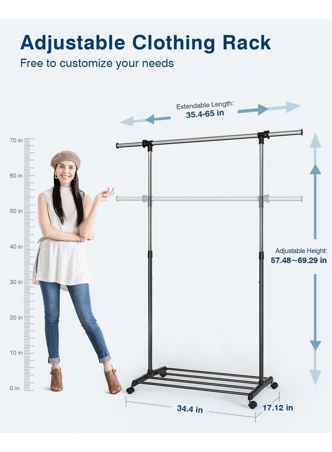 Whitmor Deluxe Adjustable Garment Rack - Rolling Clothes Organizer - Black and Chrome - Image 2