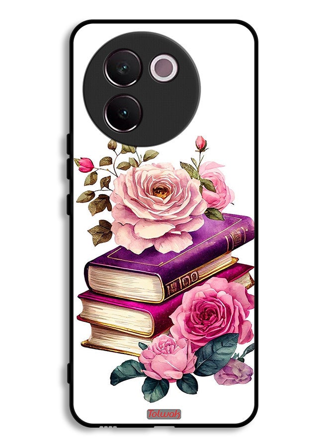 Tolwak غطاء واقي لهاتف Vivo V30e 5G مزين بالورود والكتب - Image 1