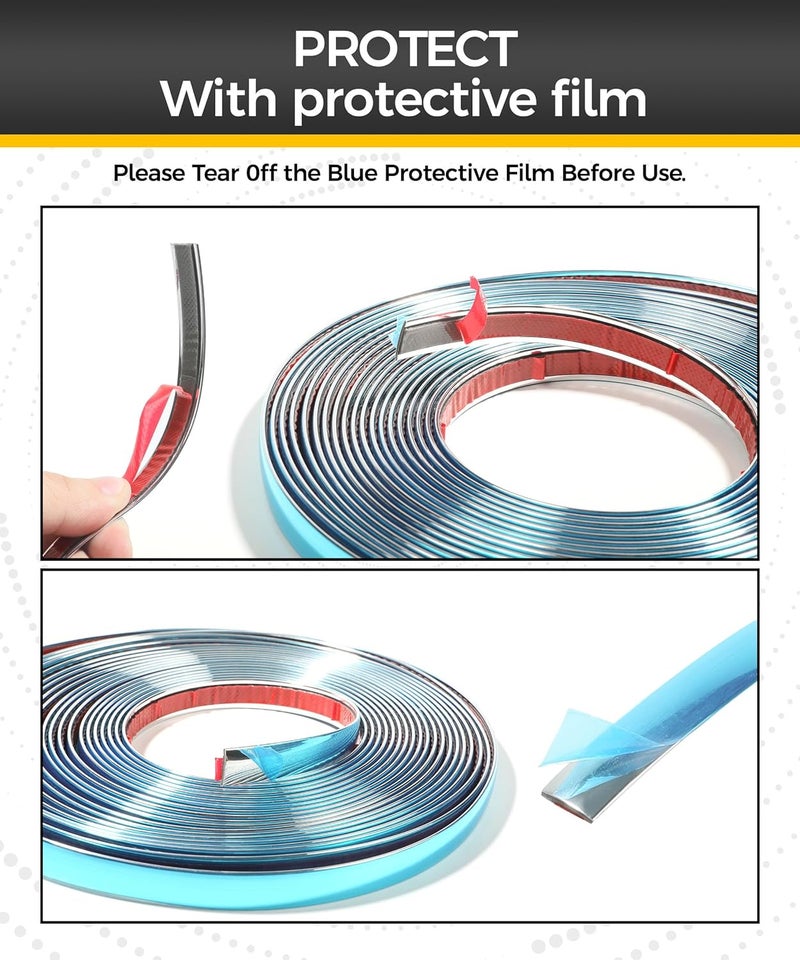 UBOG 25FT Chrome Trim,Chrome Trim Molding,Car Accessories Chromes Strips for Cars,Body Side Molding Trim,Chromes Trim Tape,1/2" Automotive Trim Molding for Used on Car Bumpers,Sides,Door,Roofs - Image 4