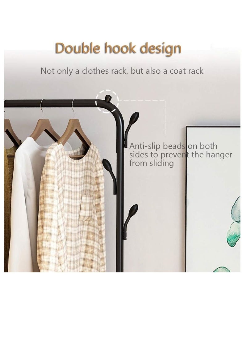 Rolling Clothes Rack, Metal Clothes Hanging Garment Rack, Heavy Duty Indoor Bedroom Clothes Coat Stand Shoes Rack with Top Rod and Lower Storage Shelf Coat Rack (125cm 2 layers-White)
