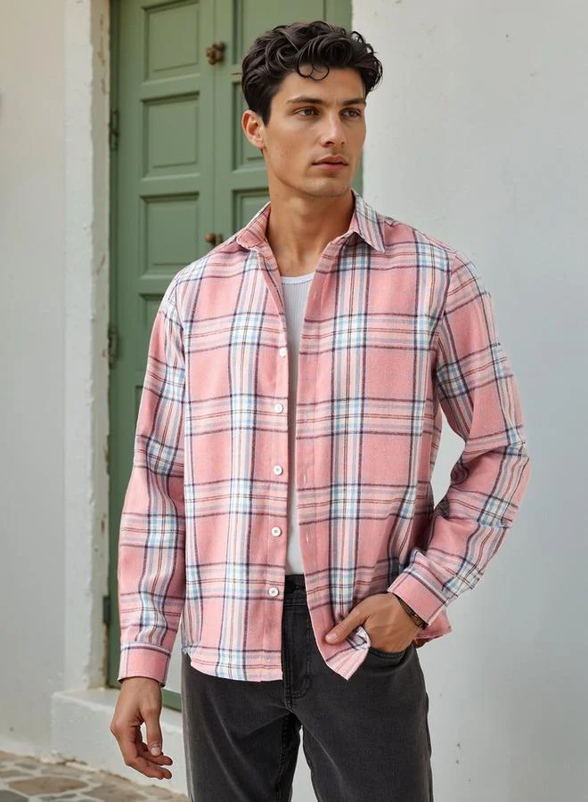 لي كوبر Lee Cooper Regular Fit Checked Collared Shirt