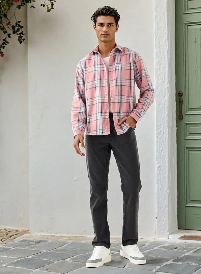 لي كوبر Lee Cooper Regular Fit Checked Collared Shirt