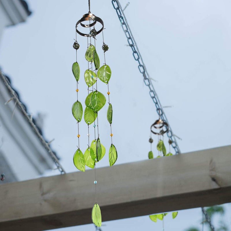 Vindar Wind Chimes, Glass Leaves Wind Chimes Outdoor Decor Handmade 32" Garden Chimes for Home, Patio, Backyard Decor Indoor and Outdoor Decor - Image 4