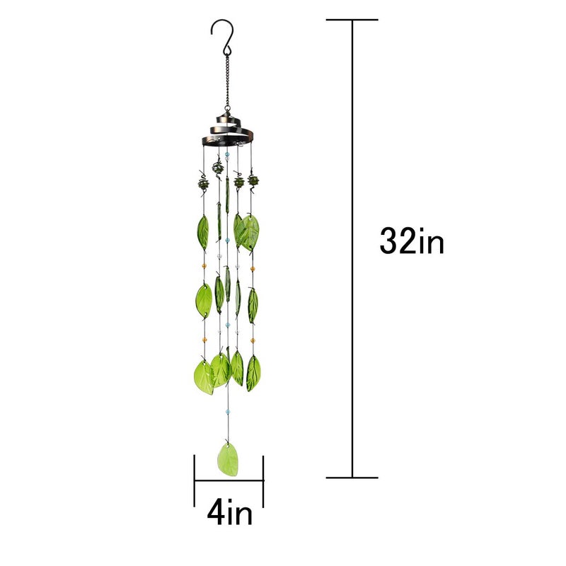 Vindar Wind Chimes, Glass Leaves Wind Chimes Outdoor Decor Handmade 32" Garden Chimes for Home, Patio, Backyard Decor Indoor and Outdoor Decor - Image 2