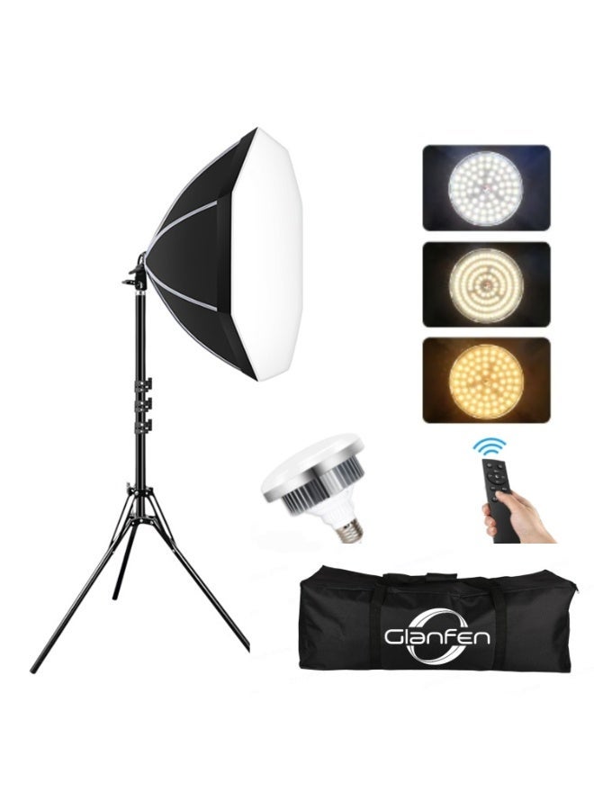 Glanfen Professional Photography Lighting Kit with 85W 3 Colors Remote LED Bulbs,SoftBoxes and Stand for Video Recording, Portraits Shooting - Image 1