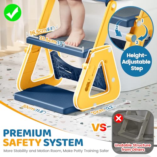 Orzbow Potty Training Seat Upgrade Toddler Potty Training Toilet with Step Stool 2in1 Stability Toilet Seat for Boys Girls with Splash Guard AntiSlip Pad Ladder and Height Adjustable Blue - Image 3