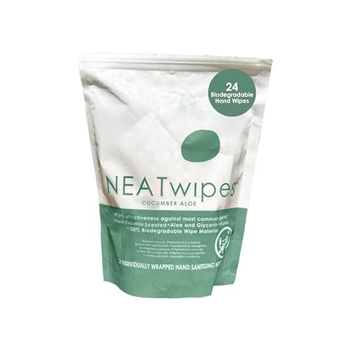 NEATSHEETS NEATwipes Hand Sanitizing Wipes | Travel Size | Disposable Wet Wipe & Biodegradable | Cucumber Aloe Essential Oil | Soothing Aloe & Glycerin | 24 Individually Wrapped Wipes - Image 1