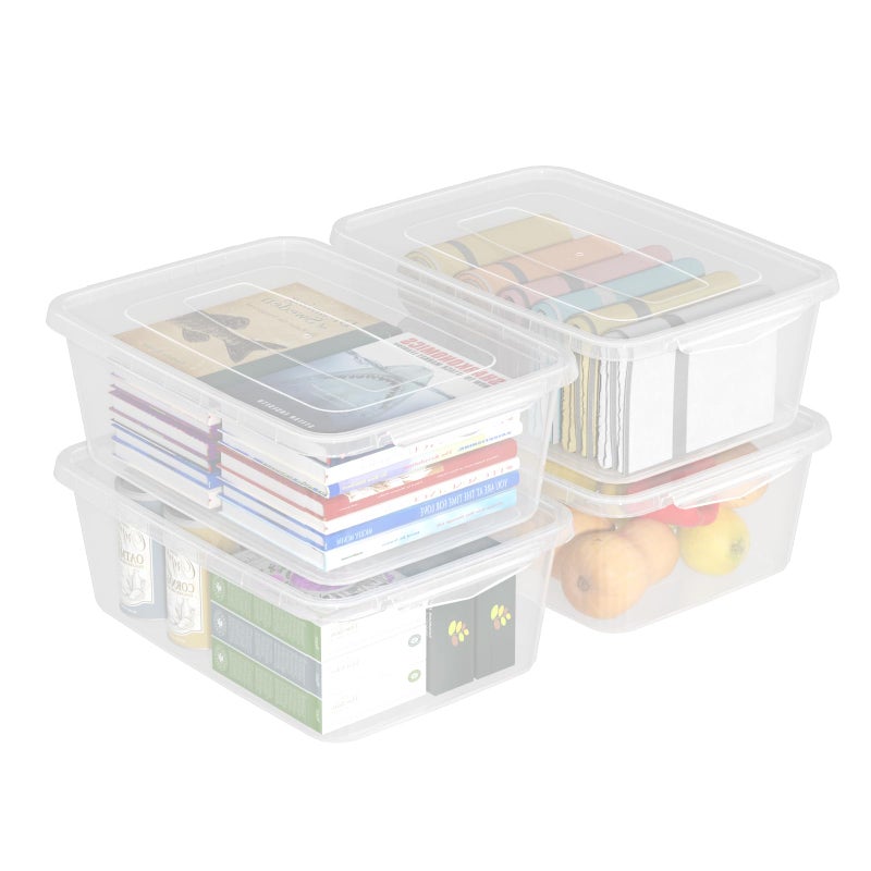 Quickquick 14 Quart Clear Plastic Storage Bin, Plastic Latching Containers with Lids, 4 Packs - Image 1