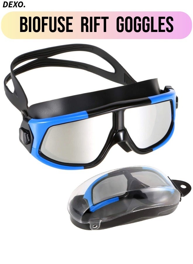 DEXO Biofuse Rift Swimming Goggles – Anti-Fog, Wide Vision, UV Protection, Soft Flexible Comfort Fit with Easy Adjust Strap (Blue/Black) - Image 1