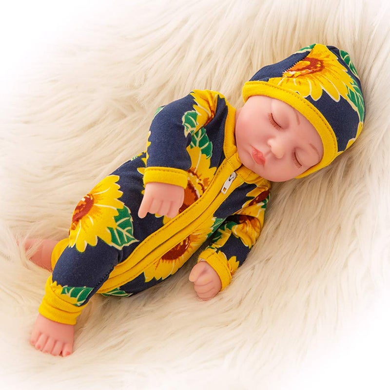 Ecore Fun 10 Inch New-Born Reborn Doll Baby Doll and Clothes Set Washable Realistic Silicone Baby Dolls with Cute Sunflower Jumpsuit Clothes-Best Gift for Kids Girls - Image 1