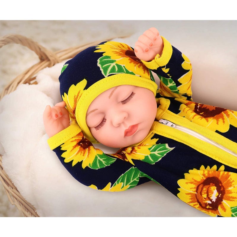 Ecore Fun 10 Inch New-Born Reborn Doll Baby Doll and Clothes Set Washable Realistic Silicone Baby Dolls with Cute Sunflower Jumpsuit Clothes-Best Gift for Kids Girls - Image 3