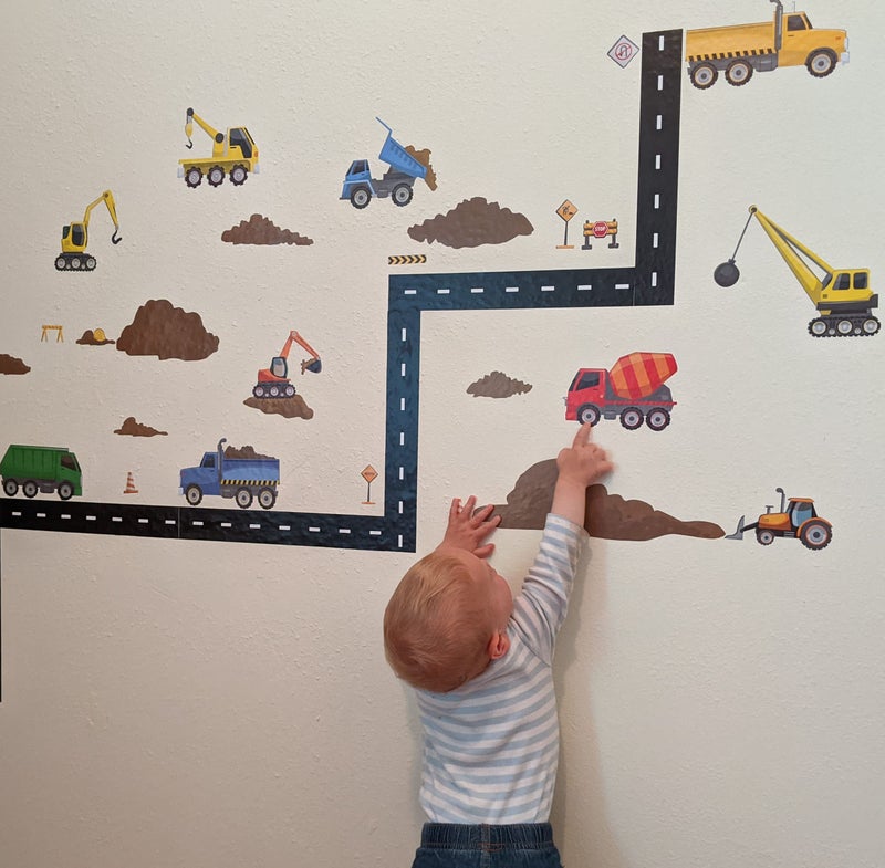 Create-A-Mural Construction Trucks Wall Decals Boys Wall Stickers, Tractor Vehicles Street Construction Theme Room Vinyl Peel & Stick Bedroom Decor Toddlers Playroom Decoration Birthday Gift (Construction Trucks) - Image 1
