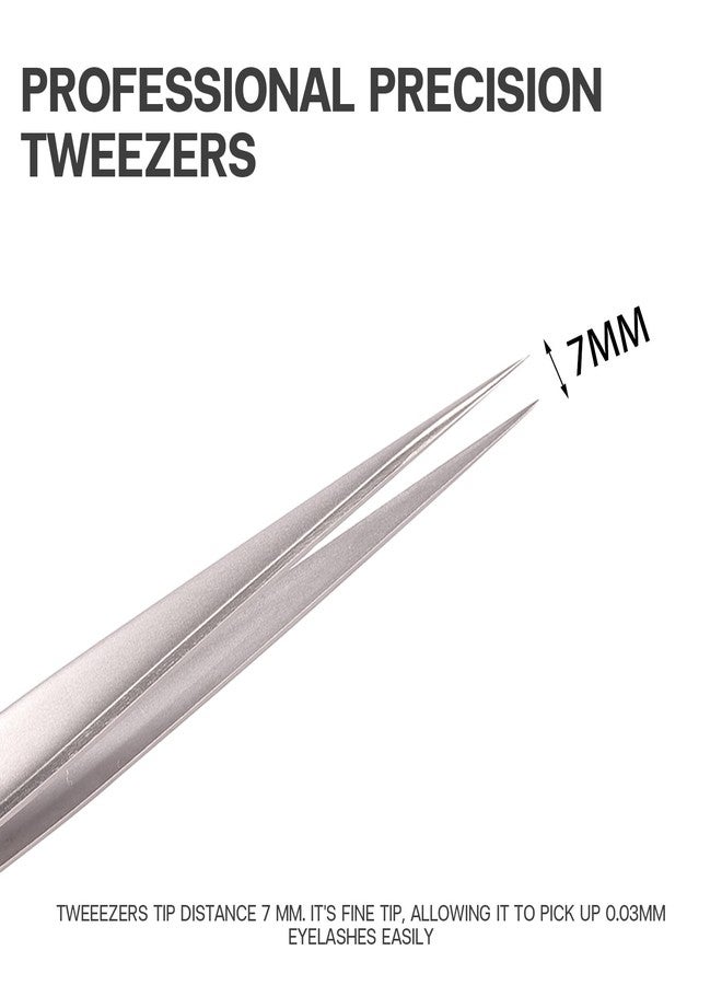 Pretty memory Pointed Tweezers for Eyelash Extensions, Stainless Steel Precision Straight Tip Lash tweezers for Isolation and Individual Lashes, Silver - Image 2