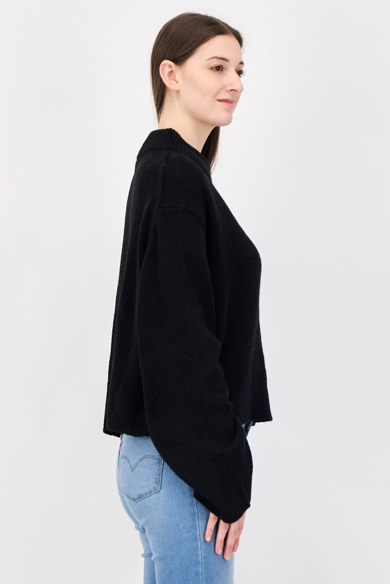 NIA Women Ribbed Collar Knitted Sweater, Black - Image 3