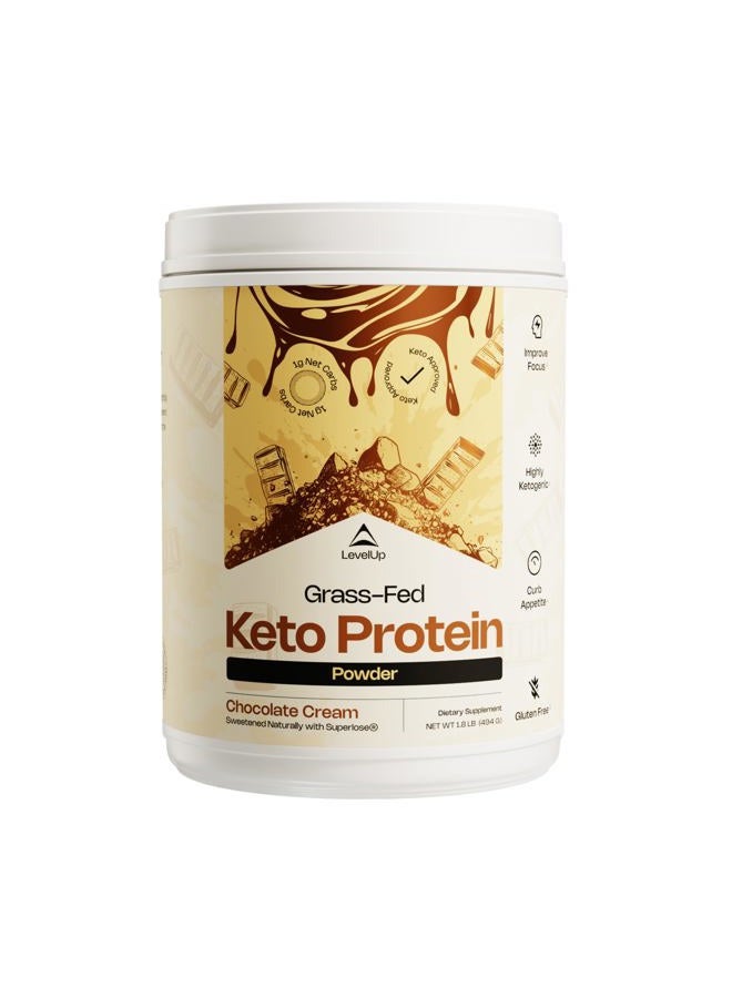 LevelUp Grass-fed Keto Protein Powder: Collagen Peptides | Pure C8 MCT Oil | Irish Butter | Whey Protein Isolate | Best Ketogenic Protein Shake Supplement | ® (Chocolate Cream) - Image 1