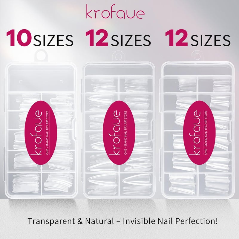 krofaue 3 Styles False Nail Tips Kit,340PCS Clear Coffin French Stiletto Nail Tips Half Cover Acrylic Artificial Press on Nails for Nail Extension Soft Gel Tips Art DIY - Image 4