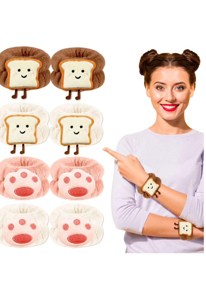 Women's Wrist Bands for Washing Face, 8 Pcs Cartoon Microfiber Wrist Spa Washband for Girls,Super Absorbent Wrist Towels, Arm Bands Prevent Liquid from Spilling(4 Patterns) - Image 1