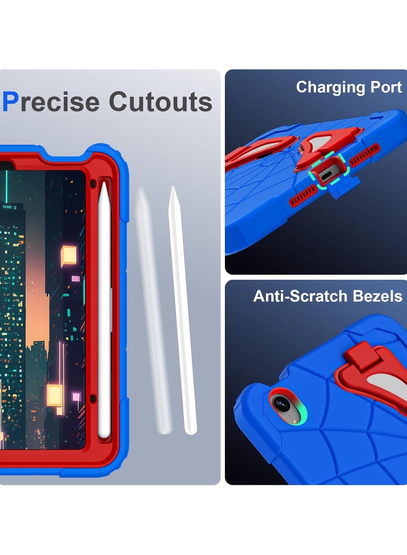 VKL Case for iPad Mini 7 2024/iPad Mini 6 2021 8.3 inch,Kids Friendly Case with Pencil Holder,Foldable Kickstand Thickned Cornor Heavy Duty Shockproof iPad Mini 7/6 Cover (Blue Red) - Image 3