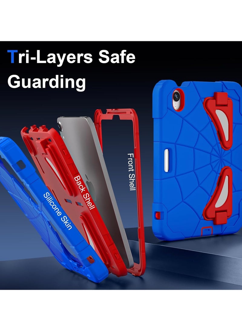 VKL Case for iPad Mini 7 2024/iPad Mini 6 2021 8.3 inch,Kids Friendly Case with Pencil Holder,Foldable Kickstand Thickned Cornor Heavy Duty Shockproof iPad Mini 7/6 Cover (Blue Red) - Image 4