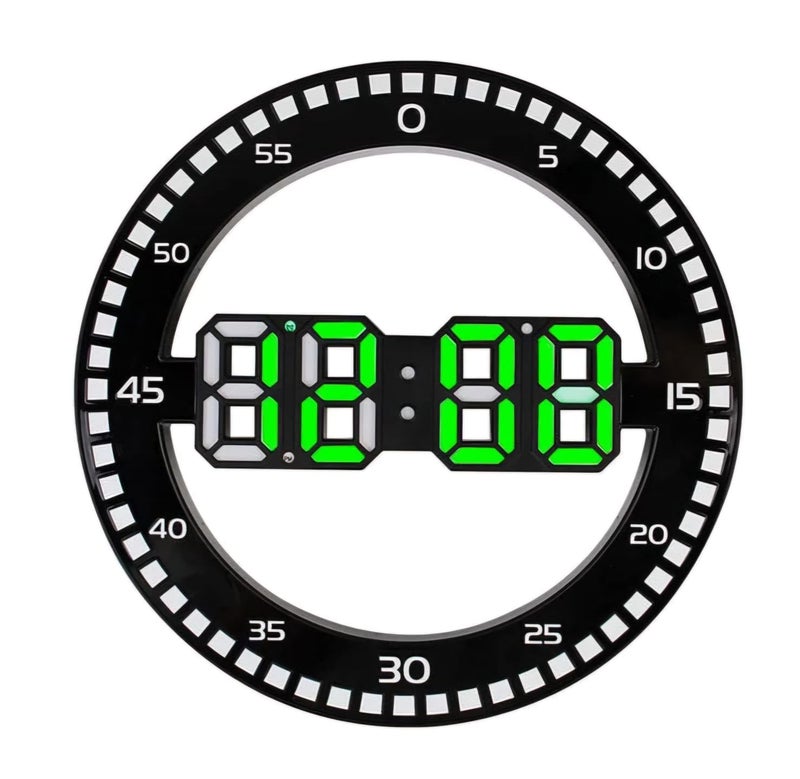 De'rons Derons 11 USB Powered LED Digital Wall Clock for Home Office Dcor with Detachable Table Stand Digital Alarm Clocks with Temperature Date Week Auto Adjust Brightness Clock DDC3688L Black Green - Image 1