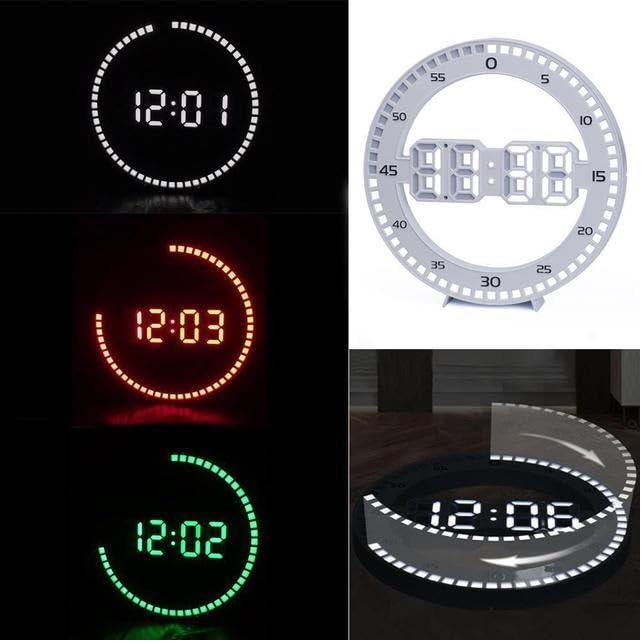 De'rons Derons 11 USB Powered LED Digital Wall Clock for Home Office Dcor with Detachable Table Stand Digital Alarm Clocks with Temperature Date Week Auto Adjust Brightness Clock DDC3688L Black Green - Image 3