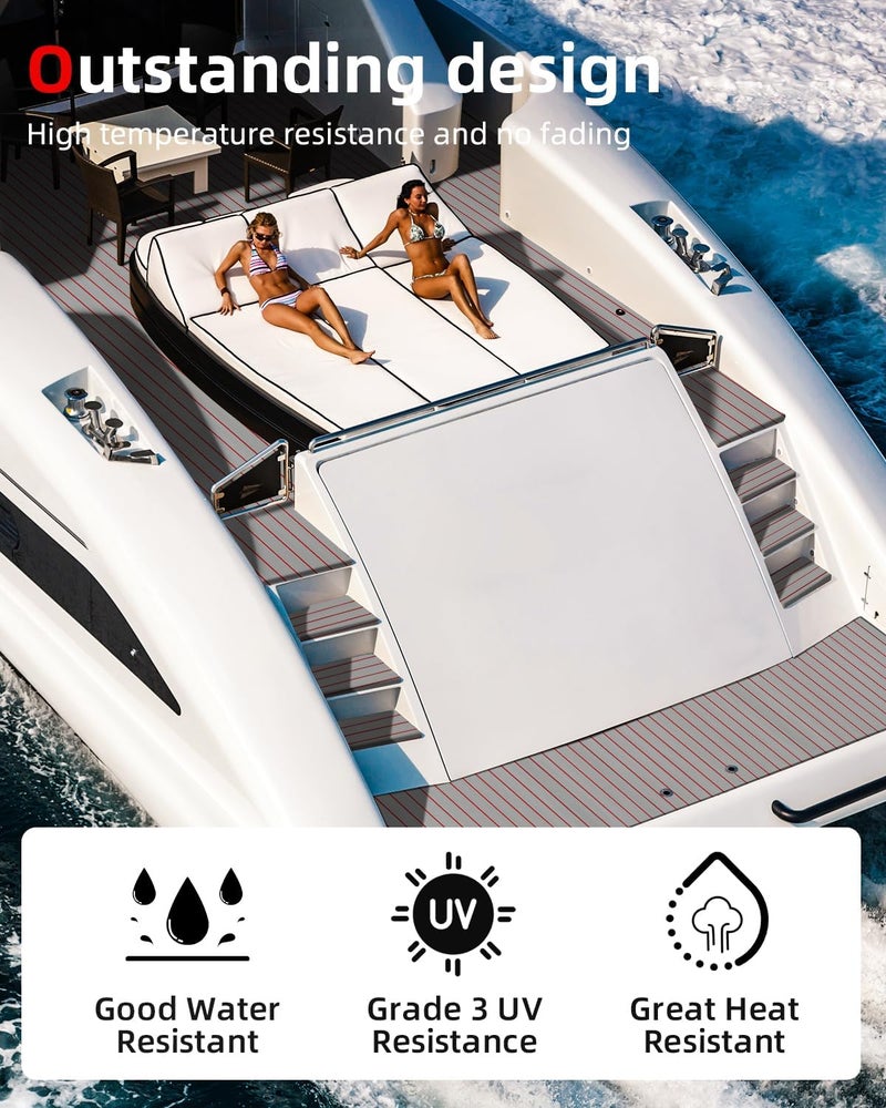 Abahub Self-Adhesive Boat Flooring | EVA Foam Marine Boat Decking, Faux Teak Trimmable Sheet, Non-Slip and Comfortable For Motor Pontoon Jon Boats RV - Image 5