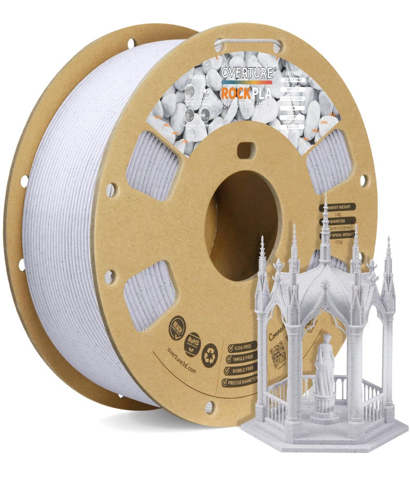 OVERTURE Rock PLA Filament 1.75mm, Marble PLA 3D Printer Filament 1kg Spool (2.2lbs), Dimensional Accuracy +/- 0.02 mm, Fit Most FDM Printer (Rock White) - Image 1