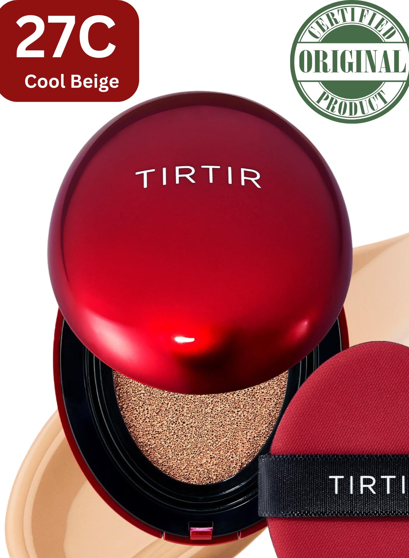 Tirtir Red Foundation - 27C Cool Beige | Flawless Coverage with Skincare Benefits | Hydrating, Long-Lasting, Lightweight Formula for All Skin Types | Reduces Imperfections and Evens Skin Tone
