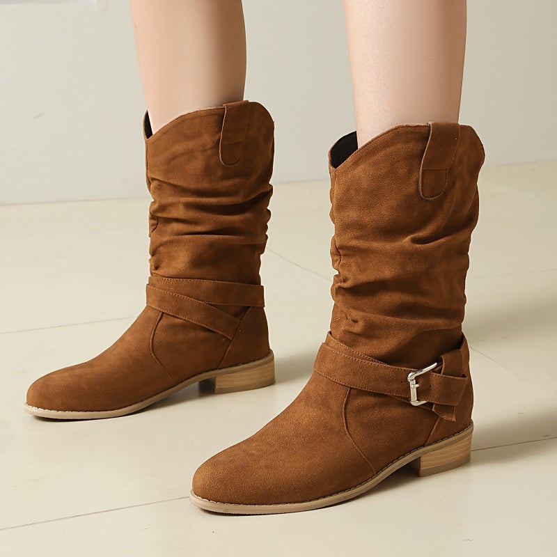 Outer Casual Low-Heeled Suede 40-50 Oversized Classic Round-Toe Low Boots For Women - Image 2