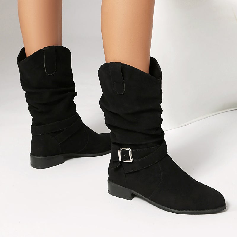Outer Casual Low-Heeled Suede 40-50 Oversized Classic Round-Toe Low Boots For Women - Image 4