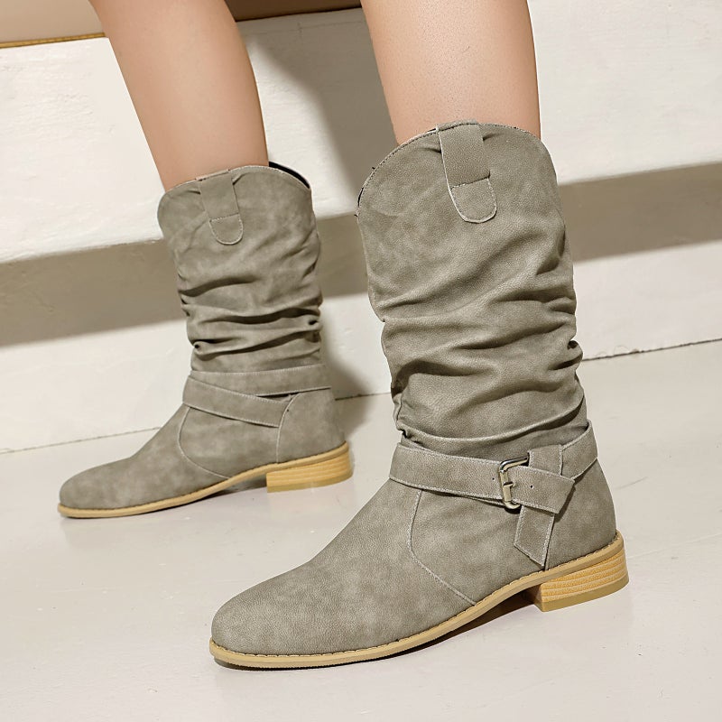 Outer Casual Low-Heeled Suede 40-50 Oversized Classic Round-Toe Low Boots For Women - Image 5