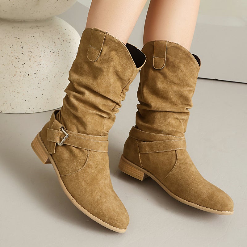 Outer Casual Low-Heeled Suede 40-50 Oversized Classic Round-Toe Low Boots For Women - Image 3