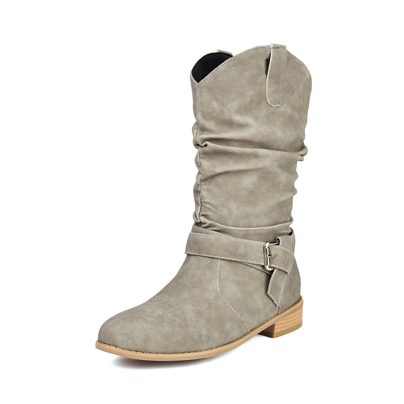 Outer Casual Low-Heeled Suede 40-50 Oversized Classic Round-Toe Low Boots For Women - Image 1