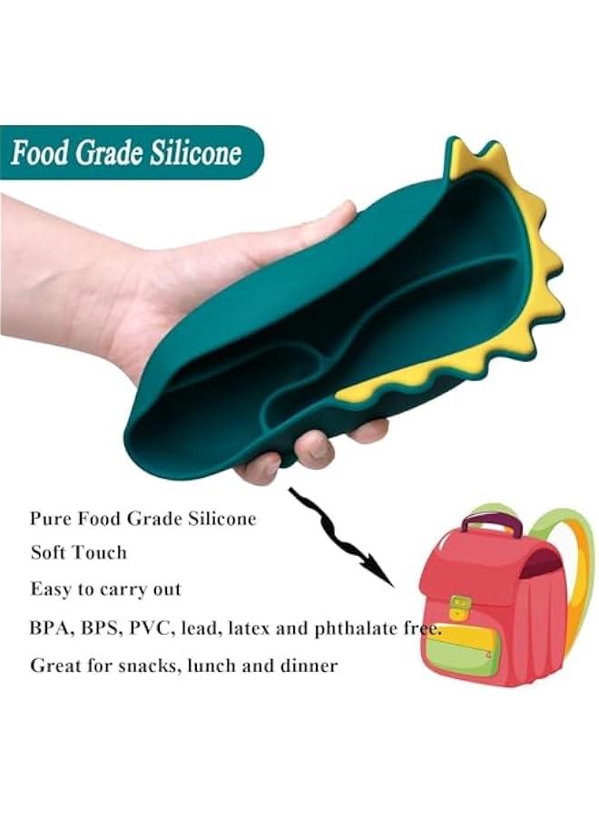Silicone Suction Plate for Baby, Divided Unbreakable Toddler Food Plates with Spoons,Self Feeding Training Baby Dinner Plate, Dinosaurs Shape,Green - Image 4