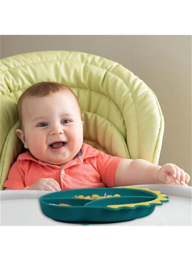 Silicone Suction Plate for Baby, Divided Unbreakable Toddler Food Plates with Spoons,Self Feeding Training Baby Dinner Plate, Dinosaurs Shape,Green - Image 5