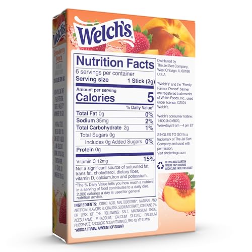 SINGLES TO GO! Welchs Singles To Go Water Drink Mix Powder Sticks Strawberry Peach 048 Ounce Pack of 12 - Image 5