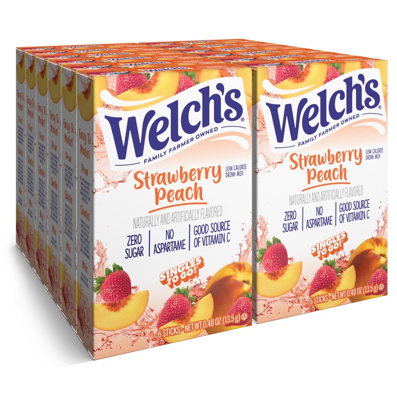 SINGLES TO GO! Welchs Singles To Go Water Drink Mix Powder Sticks Strawberry Peach 048 Ounce Pack of 12 - Image 2