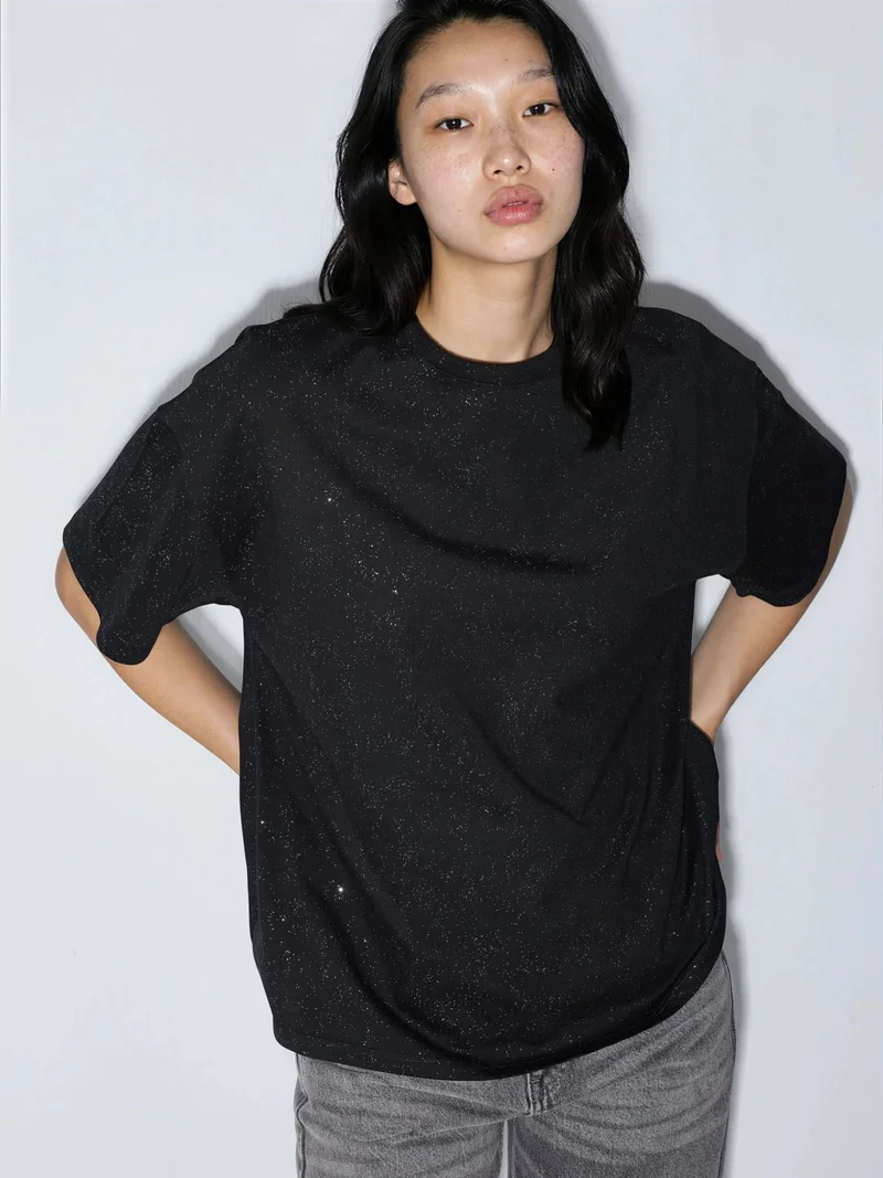 بوسيم BUSEM Sequin Crew Neck Short Sleeve T-Shirt