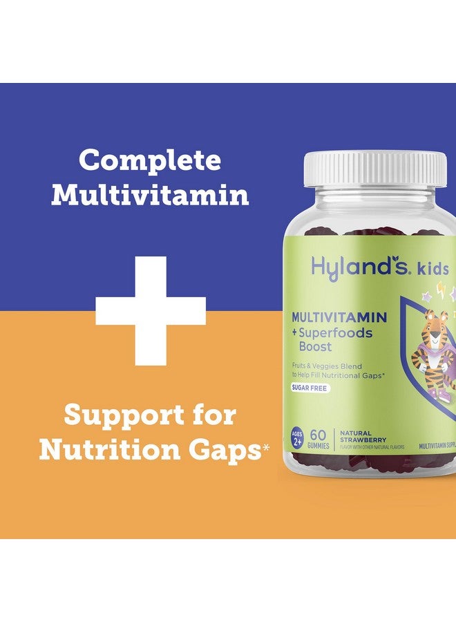 Hyland's Kids Multivitamin + Superfoods Boost, Sugar Free Natural Strawberry Flavored Gummies with Fruits & Veggies Blend, 60ct Bottle - Image 2