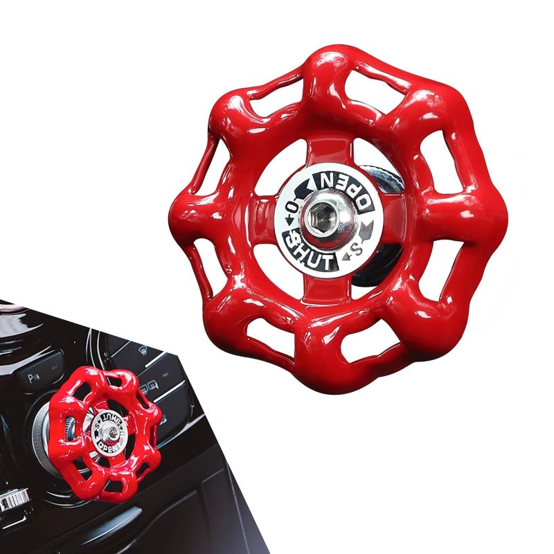 Dogary Car Rotary Knob Decor Metal Retro Valve Handwheel One Click Start Decor Trim SelfAdhesive Engine Start Stop Knob Protector Universal for Most Cars Red - Image 3