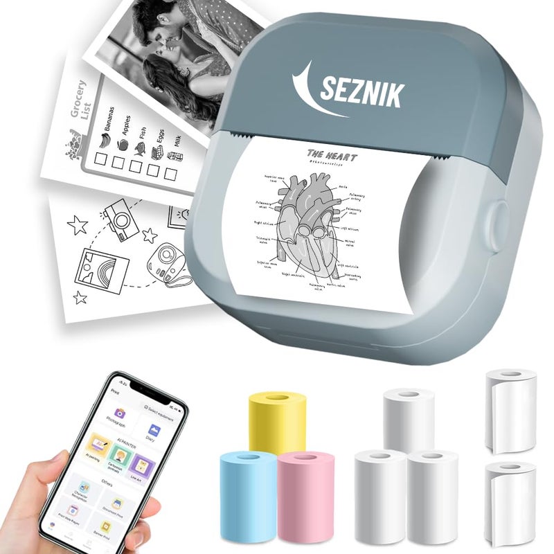 SEZNIK Mini Printer, Inkless, Thermal, Bluetooth, Portable Printer, Compatible Android, iOS Mobile. 1 Year Warranty (EON-PhantomBlue) - Image 1