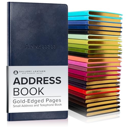 Gallery Leather Small Address Book with Alphabetical Tabs up to 403 Records Leather Notebook Hardcover Telephone and Address Books 6x325 Pocket Address Acadia Navy - Image 1