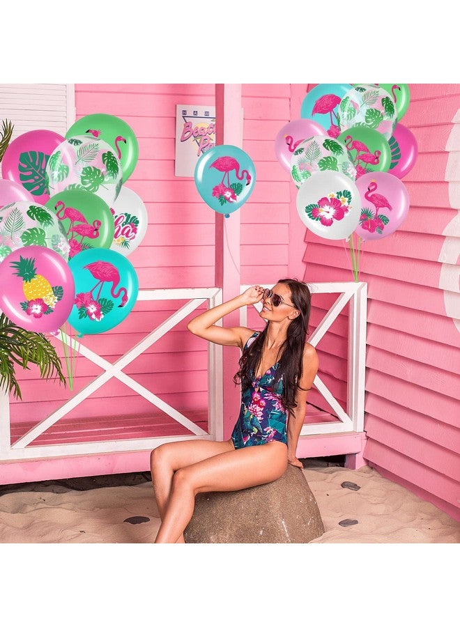Zhanmai 50 Pcs Hawaiian Party Balloon Decorations, Aloha Tropical Luau Latex Balloons for Hawaiian Luau Party Summer Beach Birthday Tiki Bar Wedding Supplies(Flamingo) - Image 5