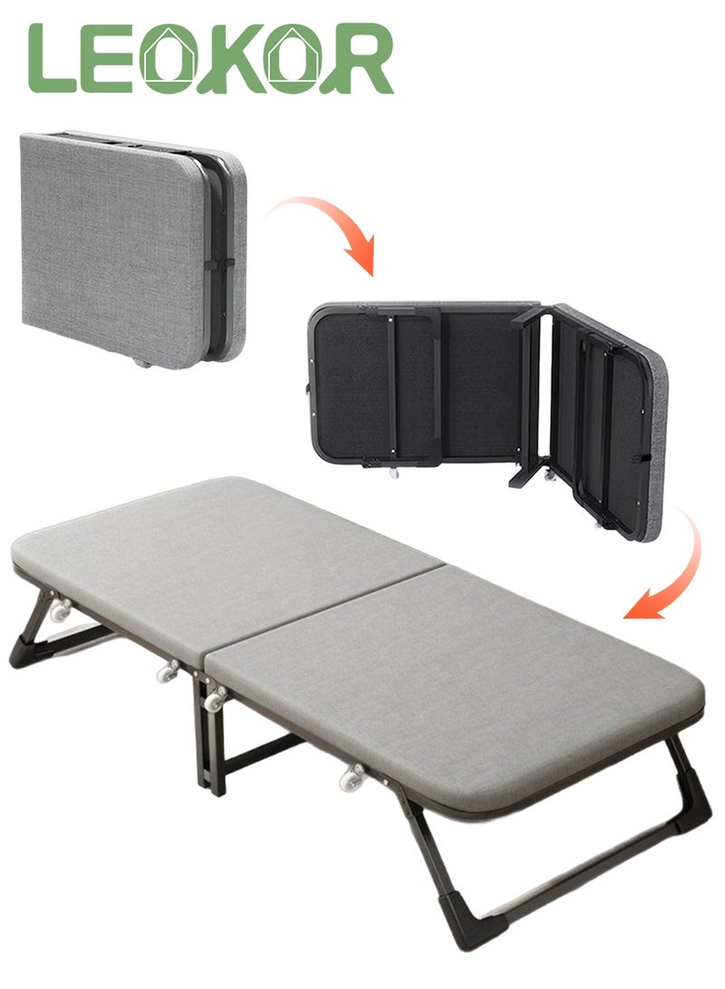 LEOKOR Folding Bed with Mattress, 185*90CM Folded Bed, Portable Foldable Extra Bed for Adults, Space-Saving Rollaway Guest Bed with Memory Foam Mattress and Sturdy Metal Frame on Wheels, for Spare Bedroom & Office - Image 1