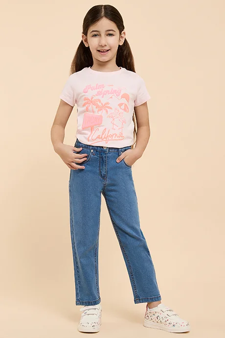 أر أند بي Printed T-Shirt with Crew Neck and Short Sleeves