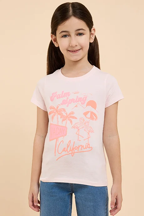أر أند بي Printed T-Shirt with Crew Neck and Short Sleeves