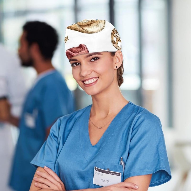 4 Packs Cowboy Hat Cactuses Western Adjustable Scrub Cap Hat, Working Hat Sweatband for Woman - Image 5