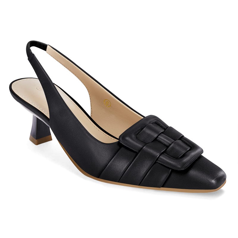 Coutgo Womens Low Kitten Heel Sling Back Heels Dress Shoes Elegant Slingback Pumps Closed Toe Comfortable Party Sandals - Image 1